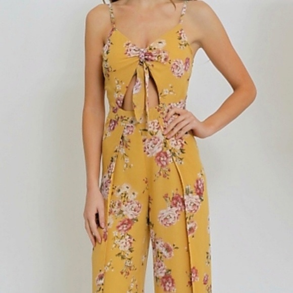 Mustard Thigh High Slit Jumpsuit - Picture 2 of 4